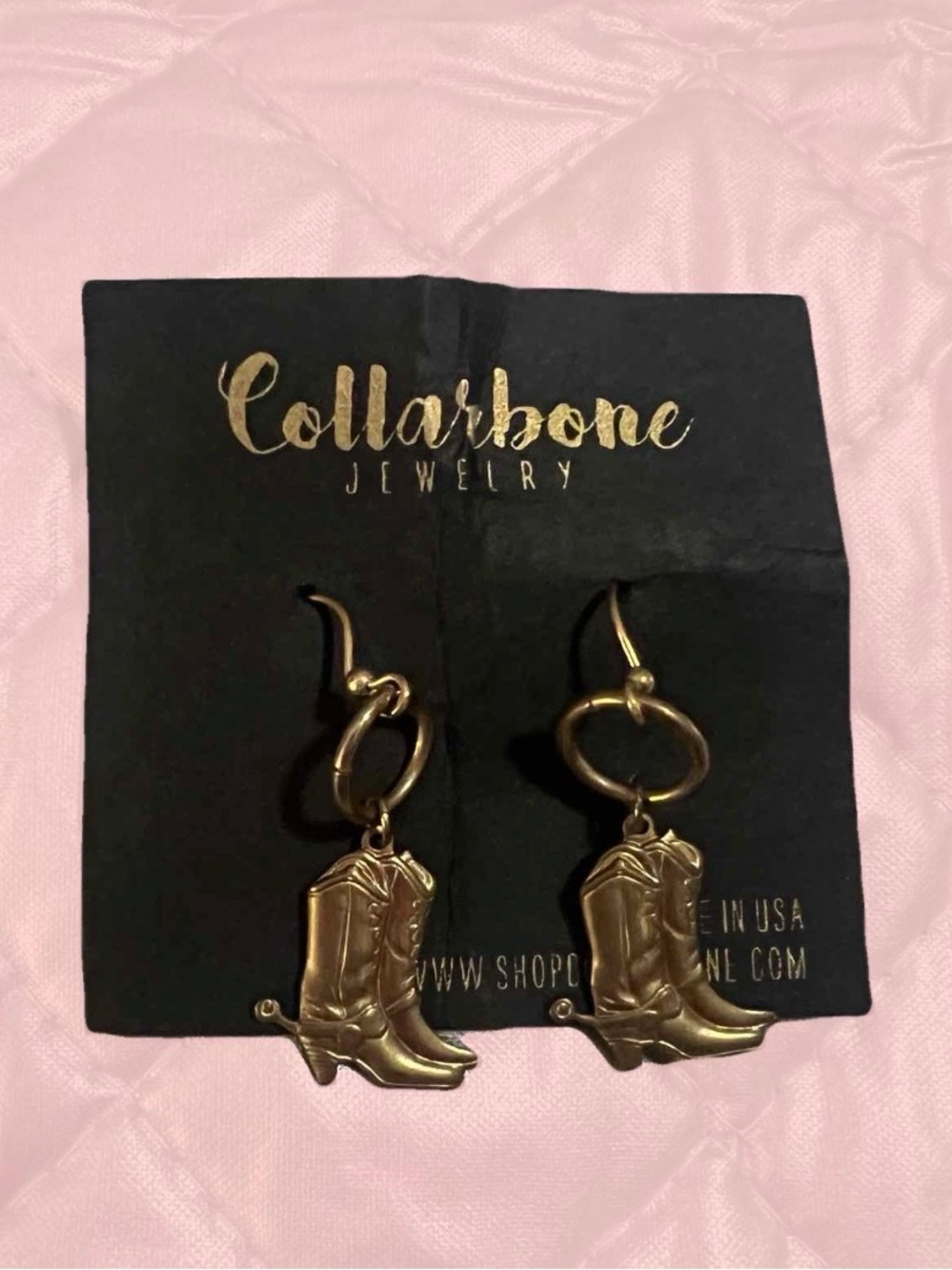 Unworn Collarbone Jewelry Gold Cowboy Boot Earrings western cowgirl cowgirlcore